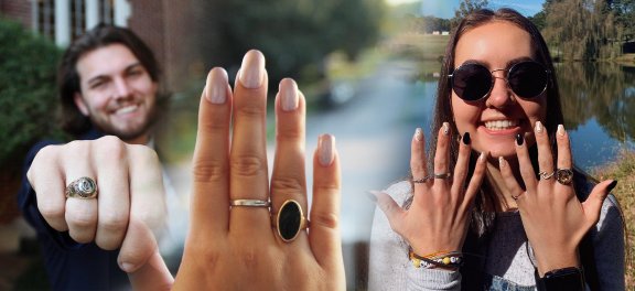 Students showing off their rings