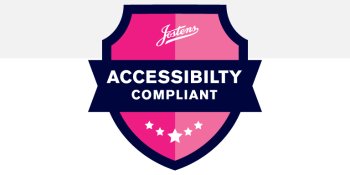 A pink shield icon with accessibility compliant written on it.