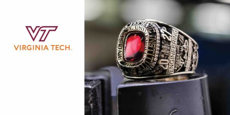 A close up of a class ring for Virginia Tech.